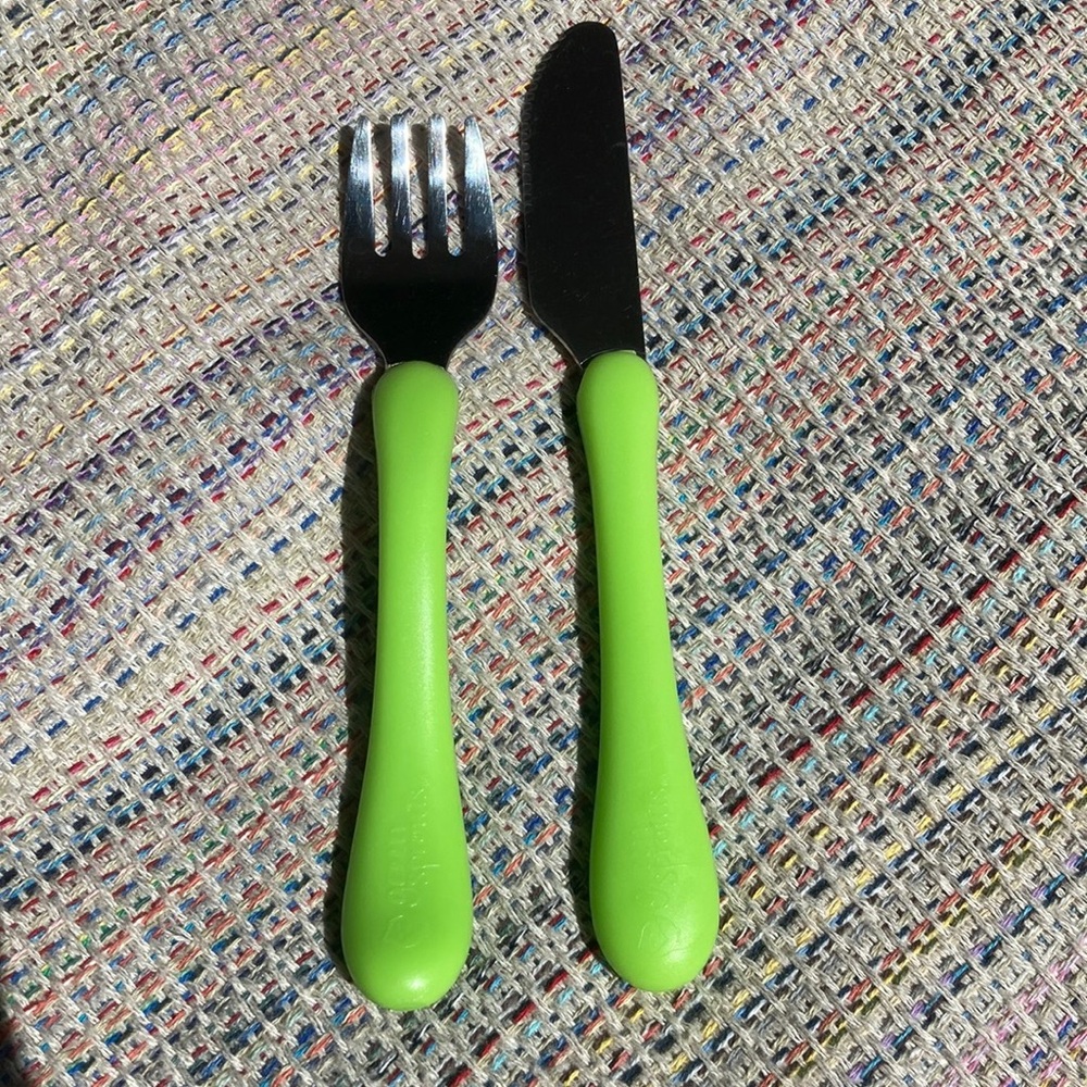 Green Sprouts fork and knife